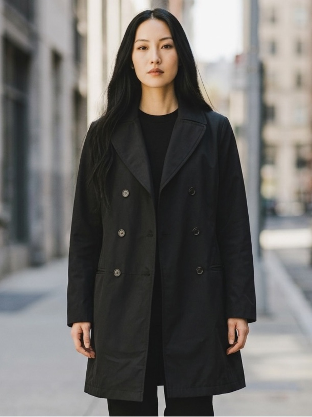 GAP Black Double-Breasted Trench Coat